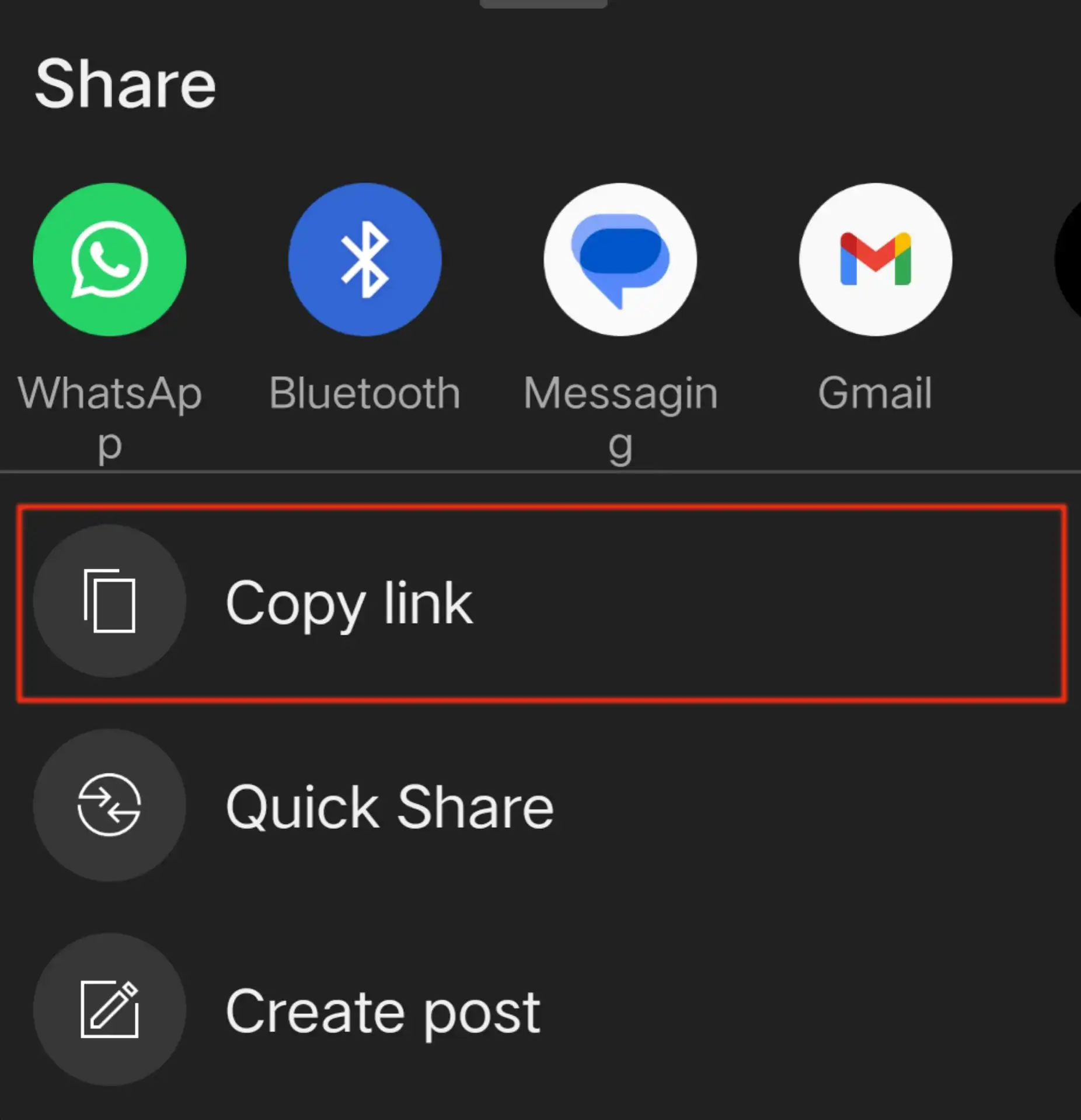 Copy YouTube URL on the YouTube app