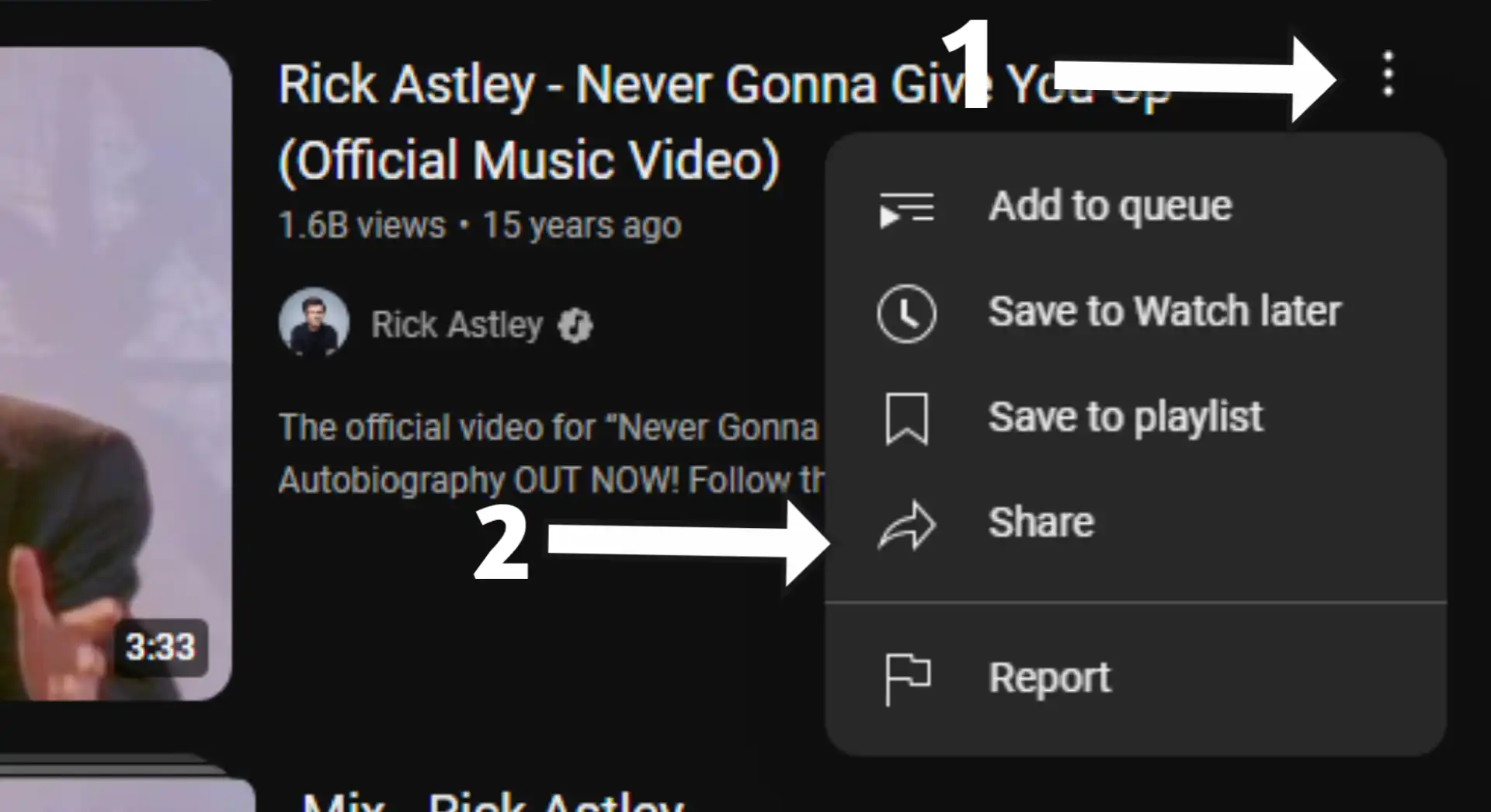 Share YouTube Video with Three Dots